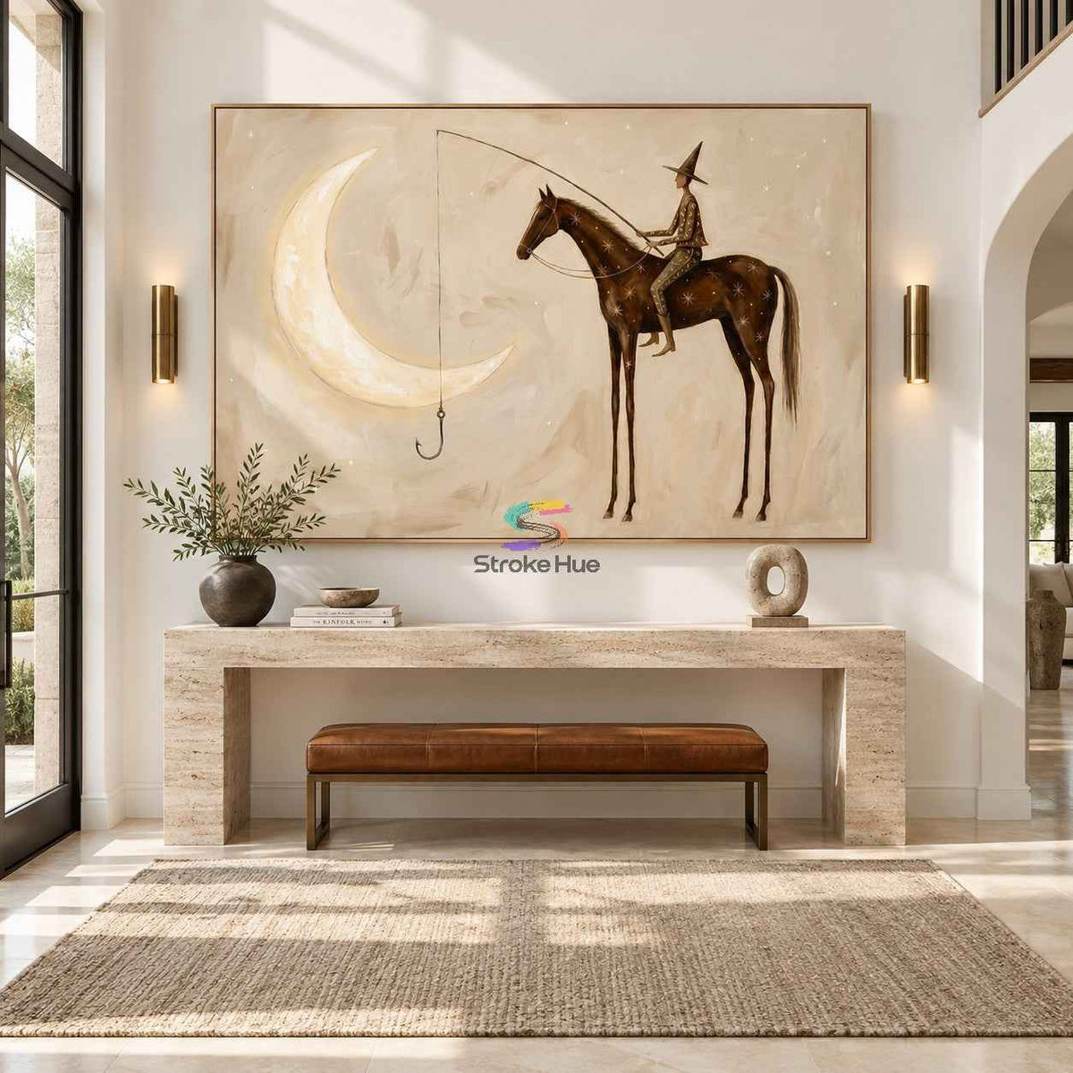 Moon Catcher-Horseback Moon Fishing Painting
