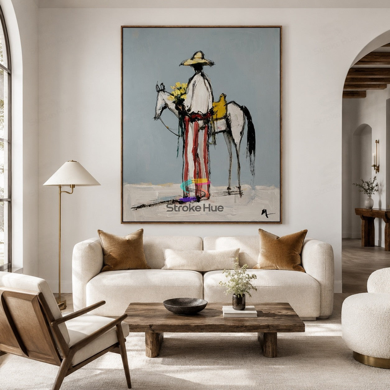 Golden Bloom Rider-White Horse Painting