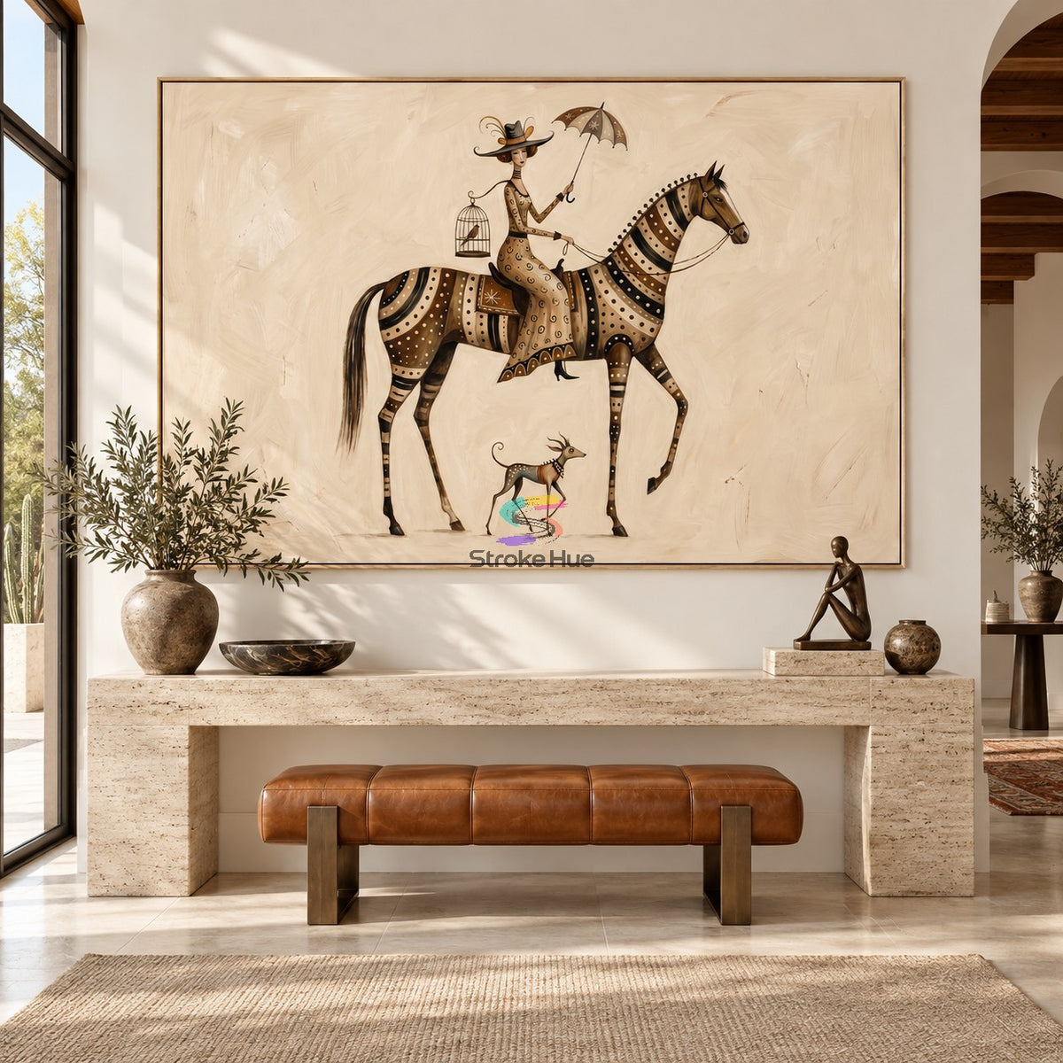 Whimsical Parade-Umbrella Rider Horse Painting