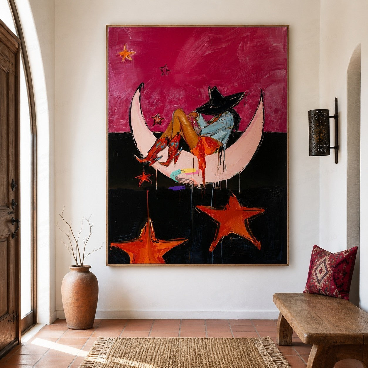 Moonlit Outlaw-Crescent Cowgirl Painting