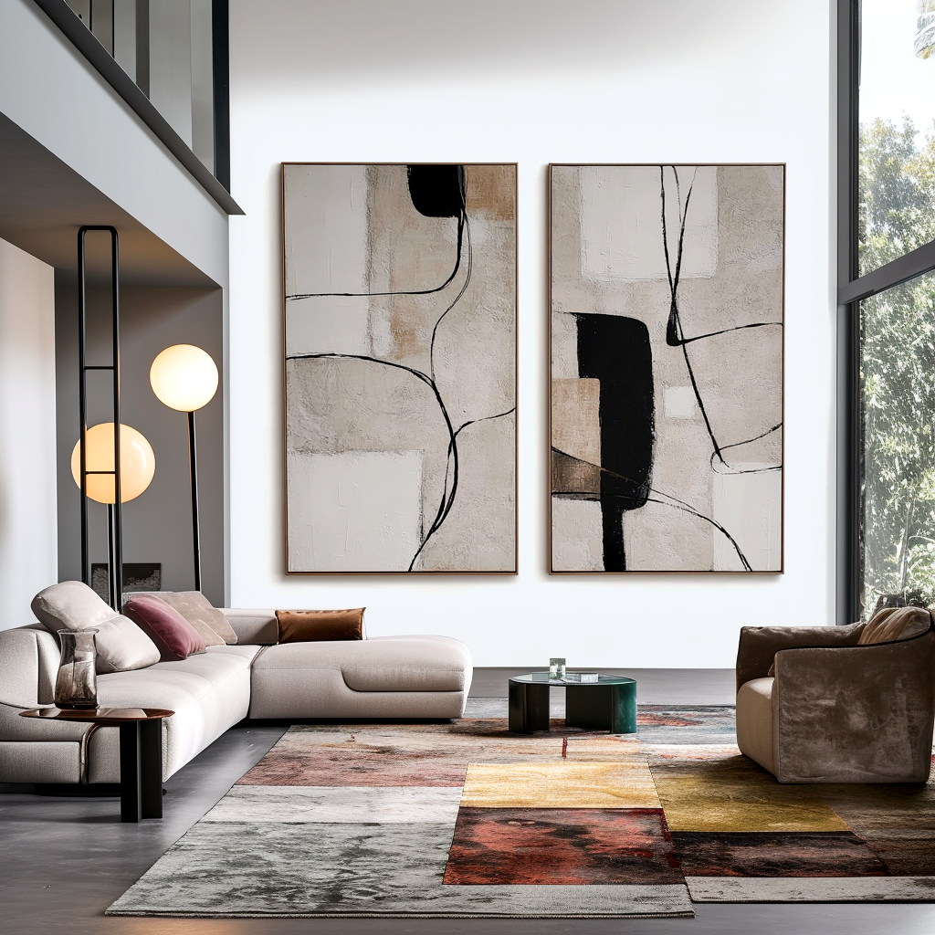Soft Divide-Abstract Diptych Painting