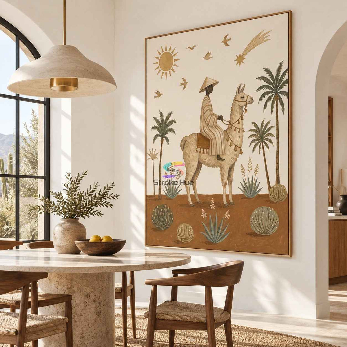 Desert Llama Journey-Boho Animal Oil Painting