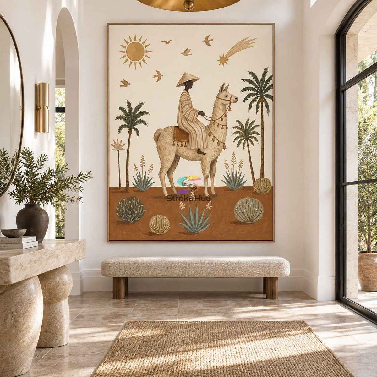 Desert Llama Journey-Boho Animal Oil Painting