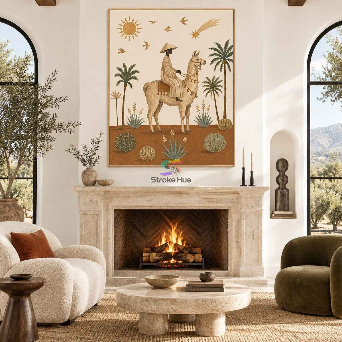 Desert Llama Journey-Boho Animal Oil Painting