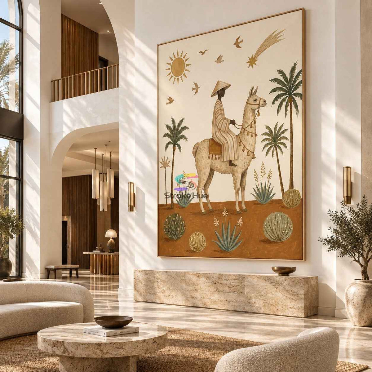 Desert Llama Journey-Boho Animal Oil Painting