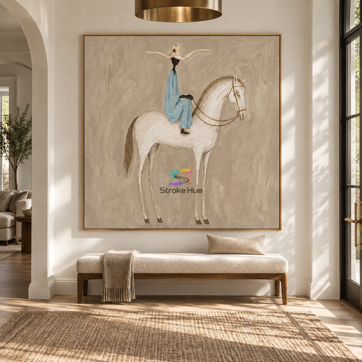 Silent Rider-White Horse Western Oil Painting