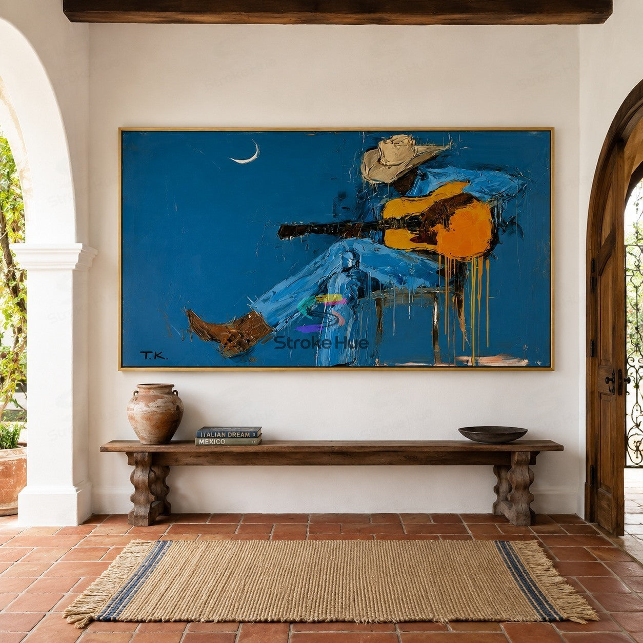 Blue Moon Troubadour-Cowboy Guitar Painting