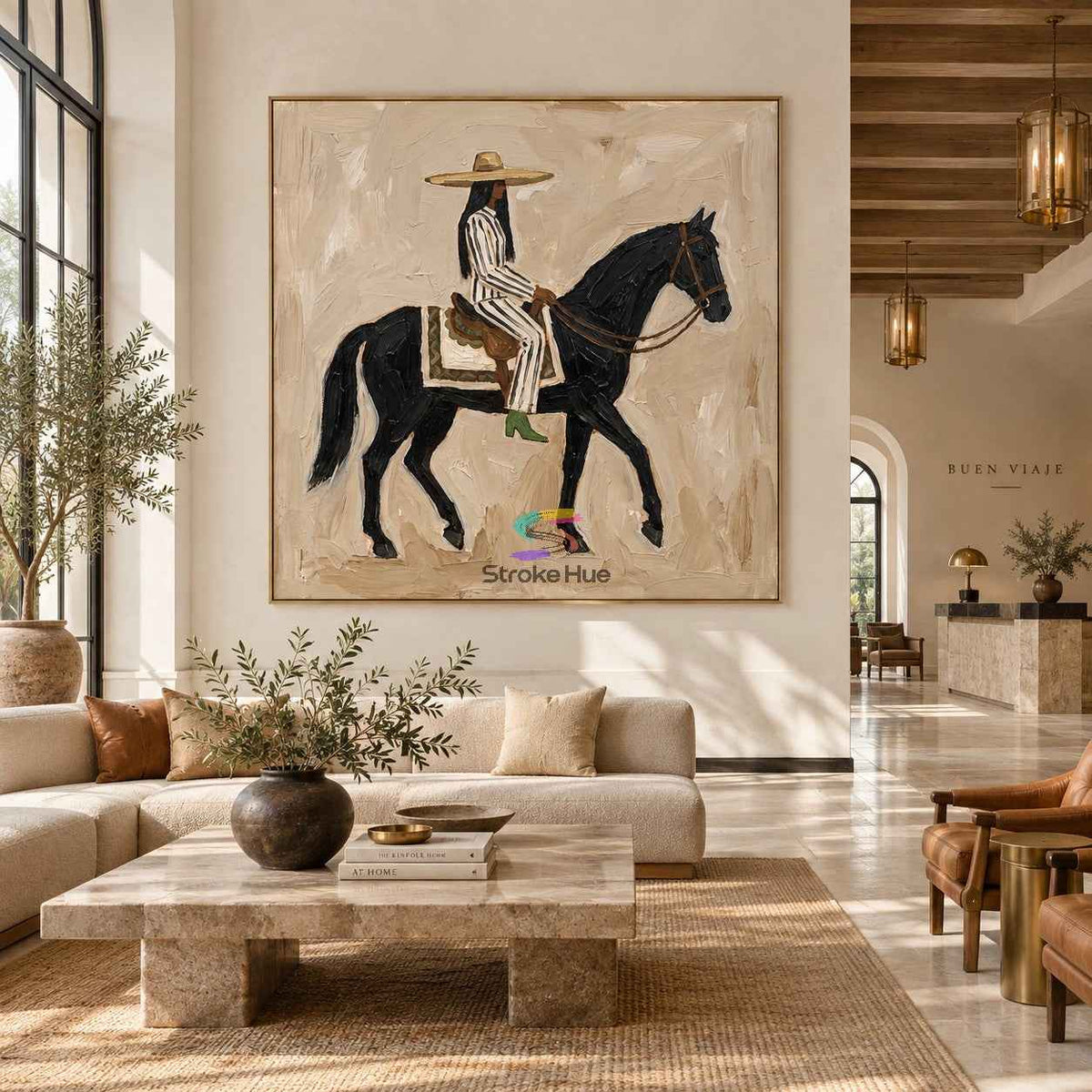 Midnight Rider-Black Horse Western Oil Painting