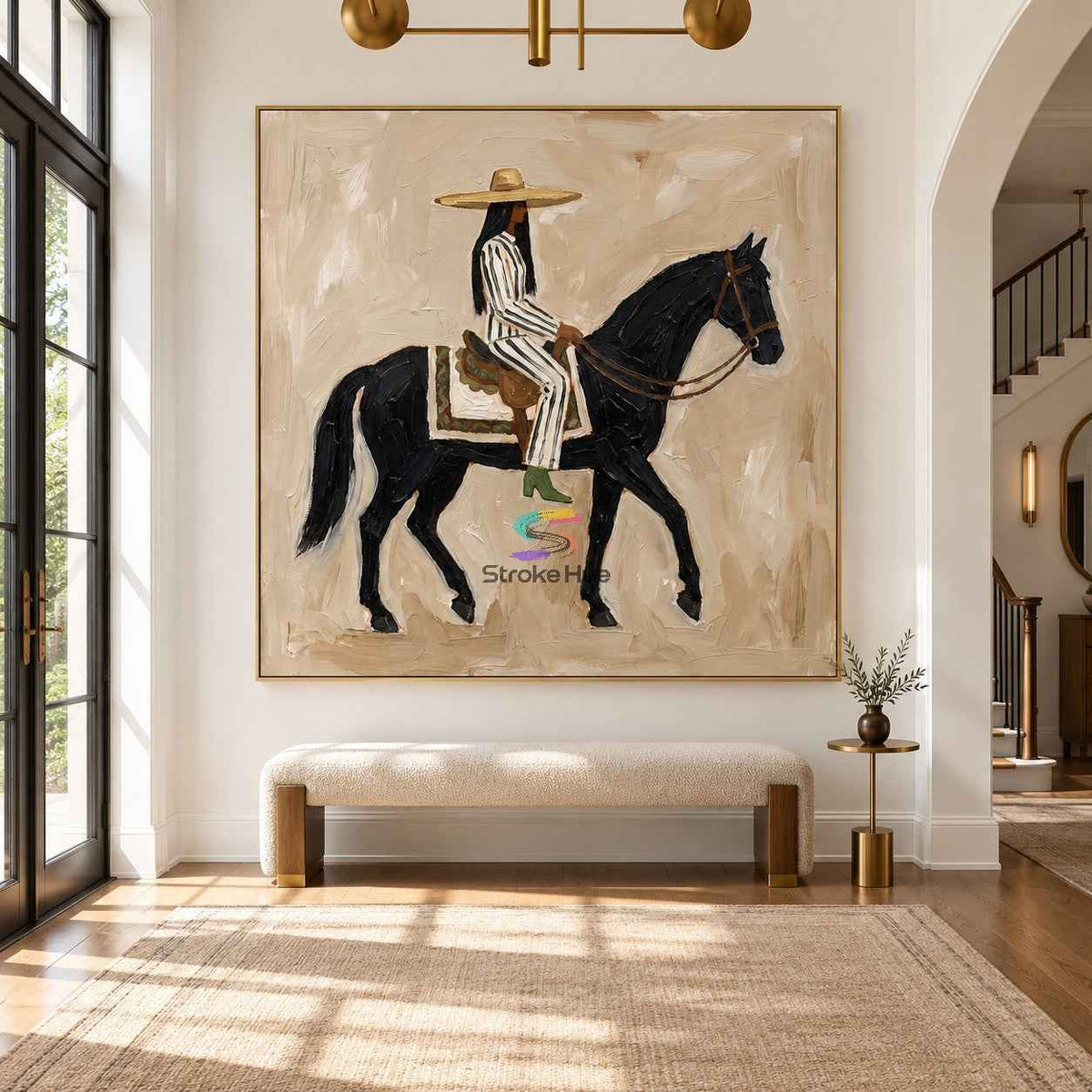 Midnight Rider-Black Horse Western Oil Painting