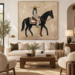 Midnight Rider-Black Horse Western Oil Painting