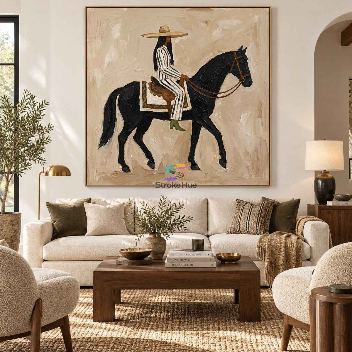 Midnight Rider-Black Horse Western Oil Painting