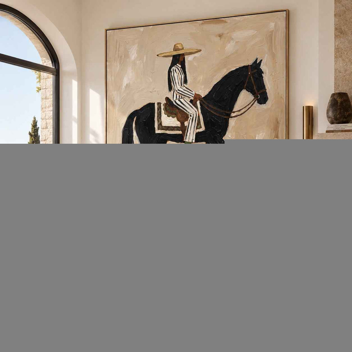 Midnight Rider-Black Horse Western Oil Painting