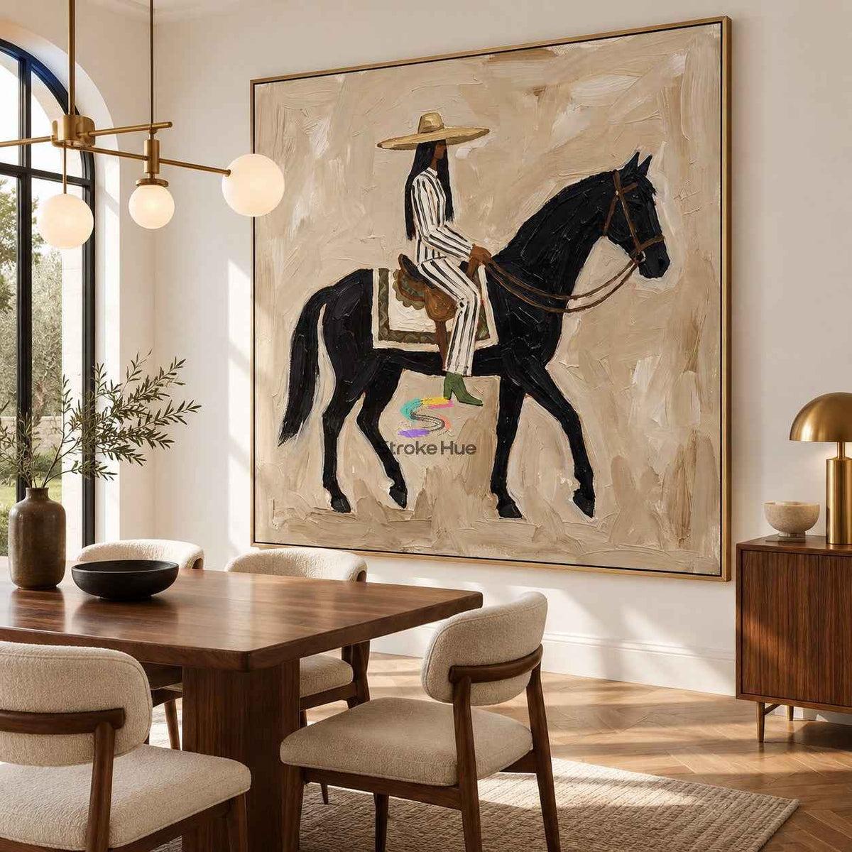 Midnight Rider-Black Horse Western Oil Painting