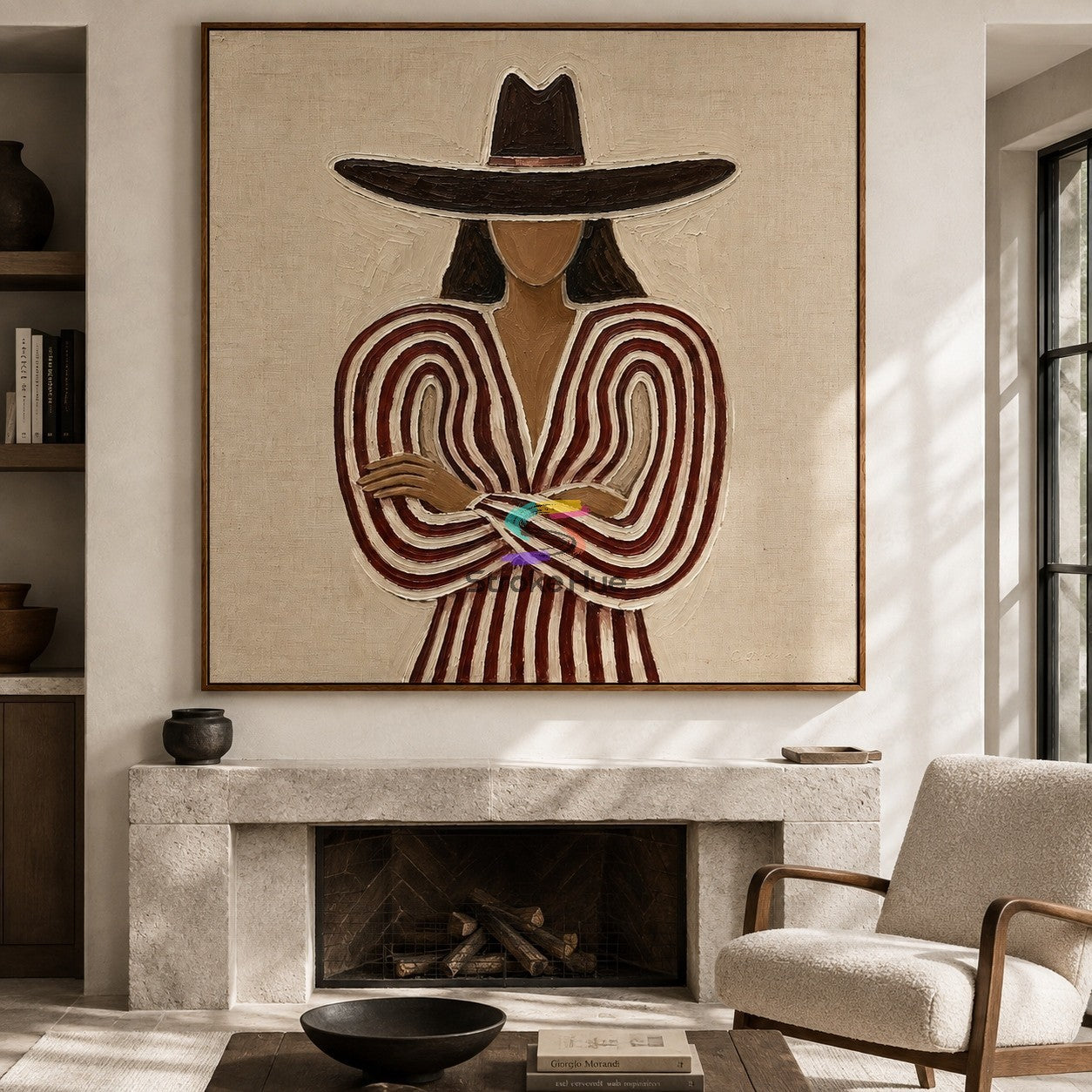 Quiet Resolve-Striped Cowgirl Portrait Painting