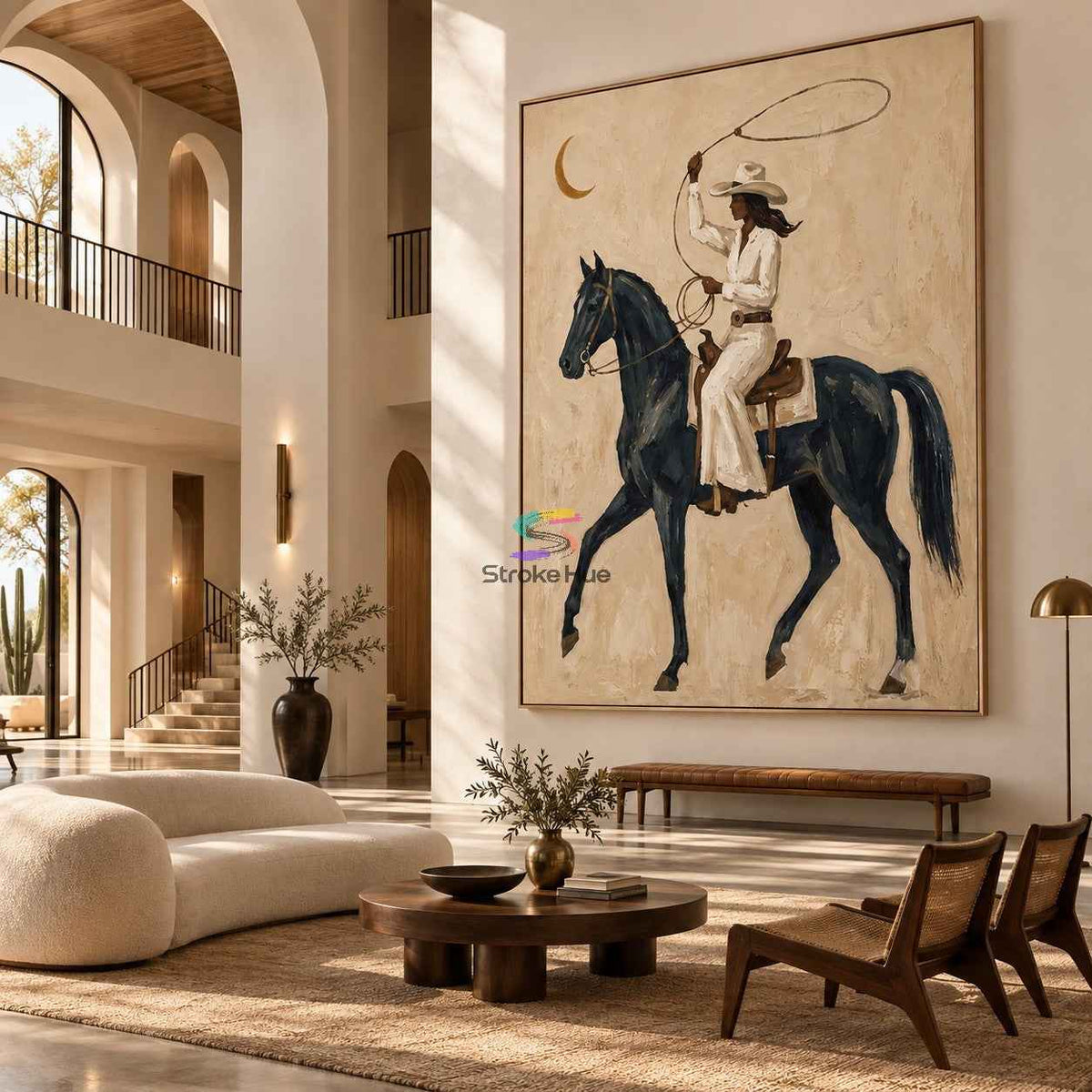 Desert Moon Rider-Western Cowboy Oil Painting