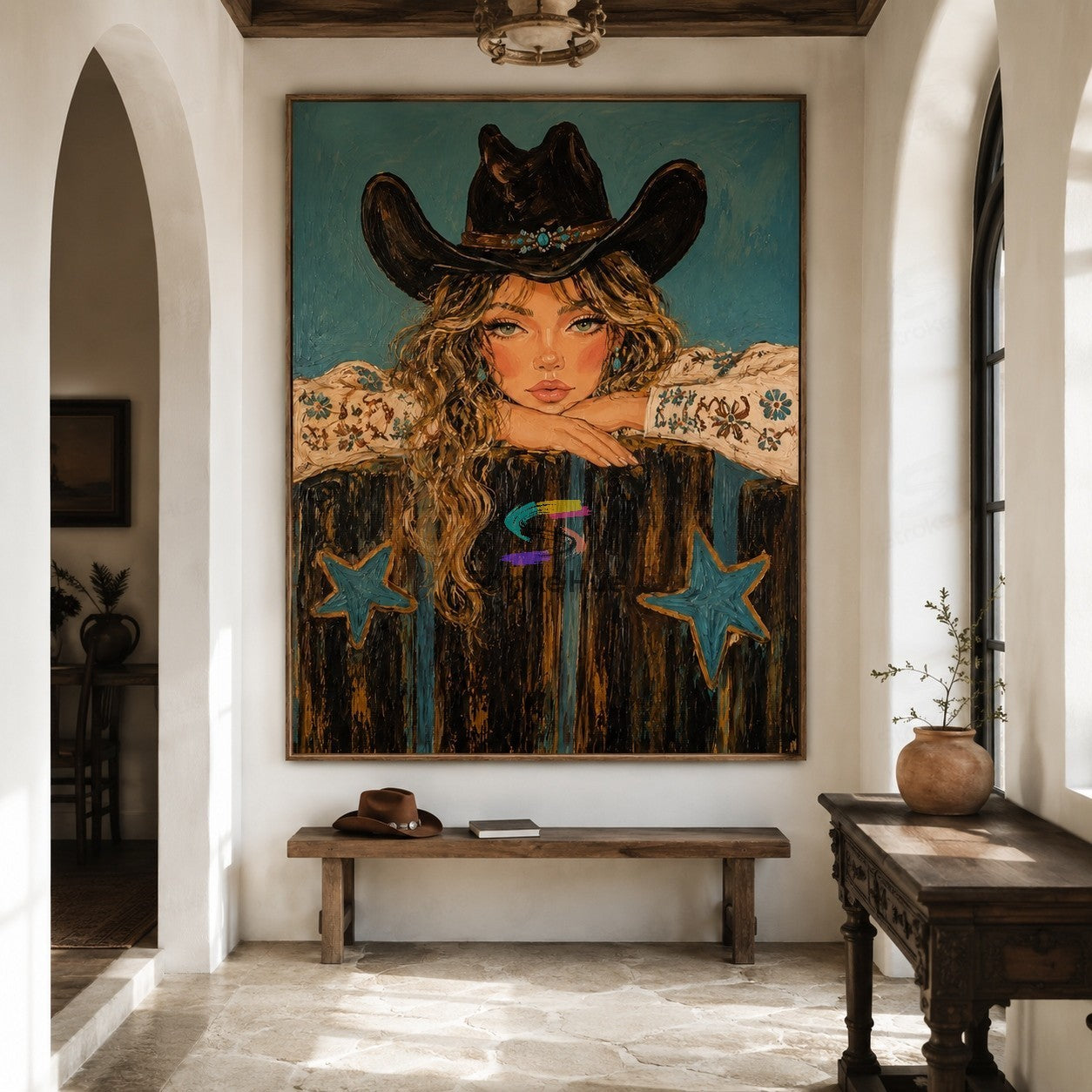 Turquoise Star-Cowgirl Portrait Painting