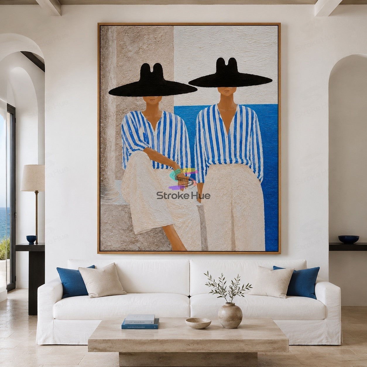 Azure Sisters-Blue Striped Women Painting