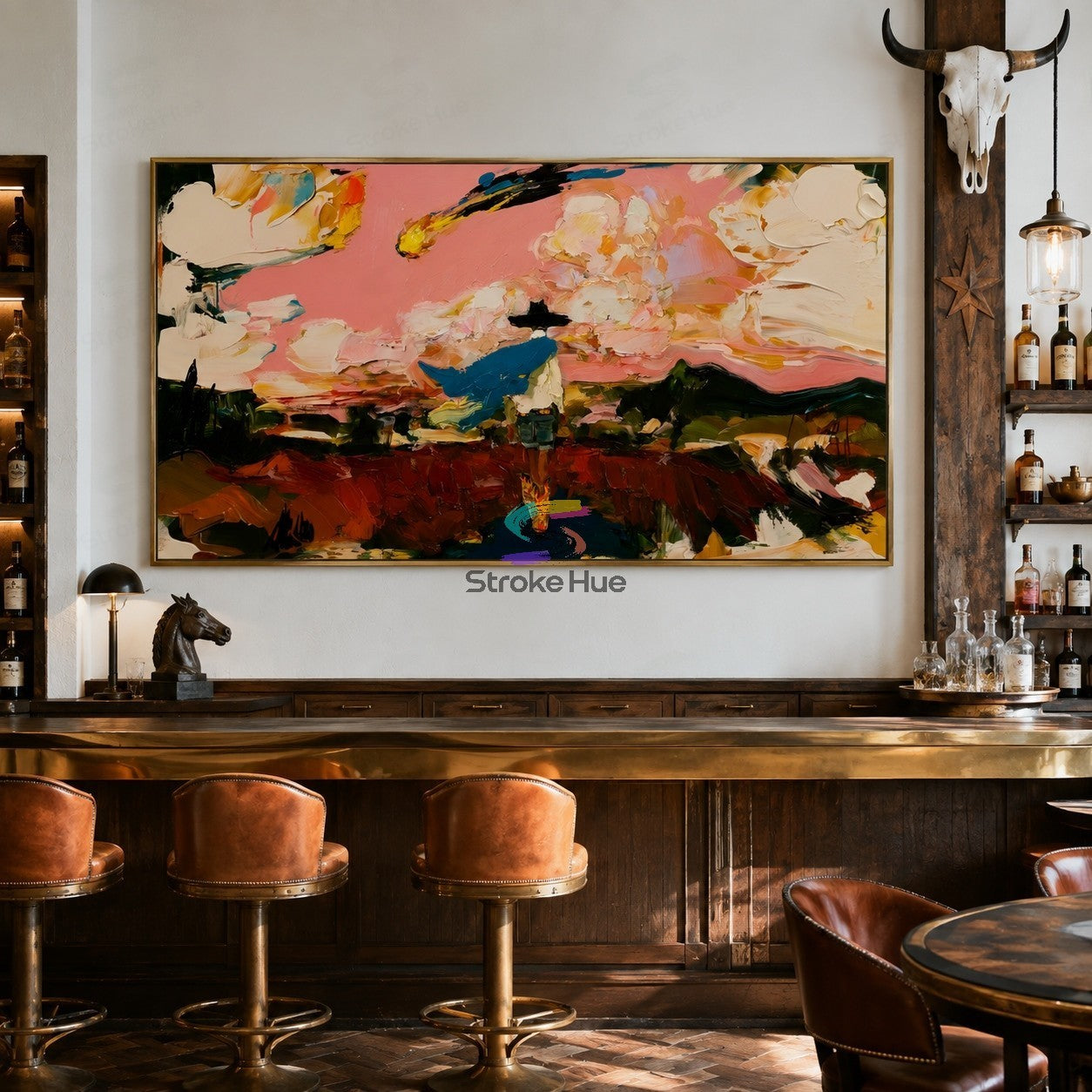 Pink Horizon Rider-Abstract Western Painting
