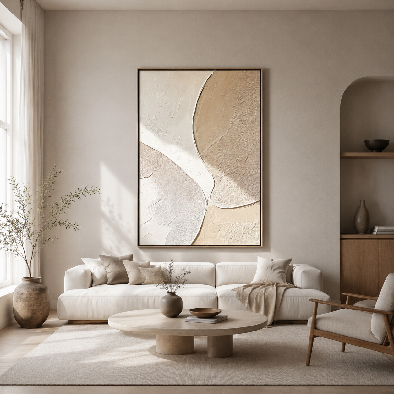 Serene Curves-Minimalist Relief Painting