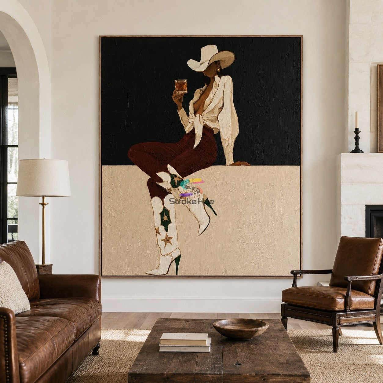 Golden Toast-Star Boot Cowgirl Painting