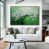 Blooming Horizon – Large Textured White Blossom Tree Oil Painting
