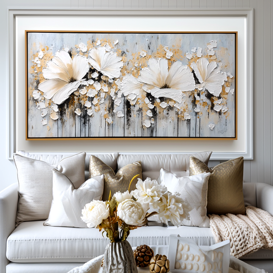 Ethereal Bloom – Textured White Floral Abstract Oil Painting