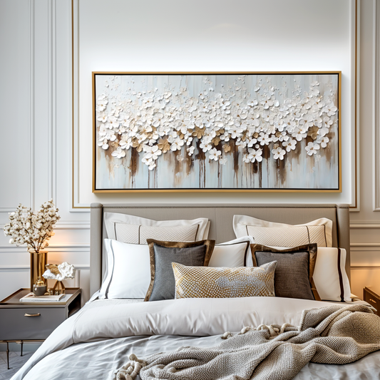 Golden Drift – Textured White Floral Oil Painting