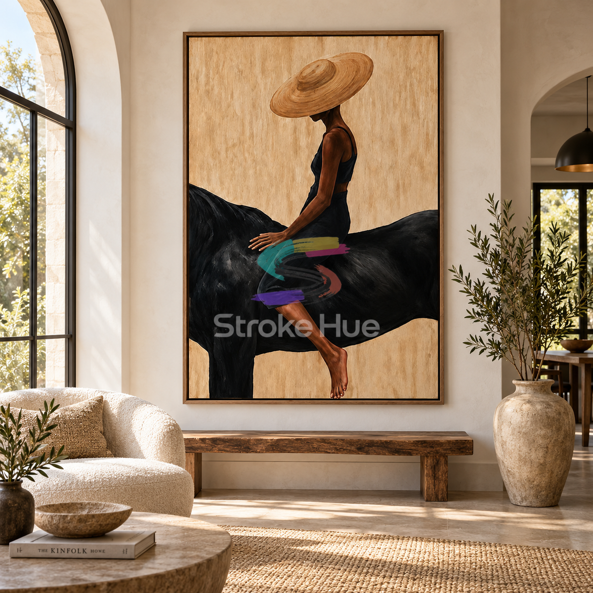 Golden Shade-Black Horse Painting