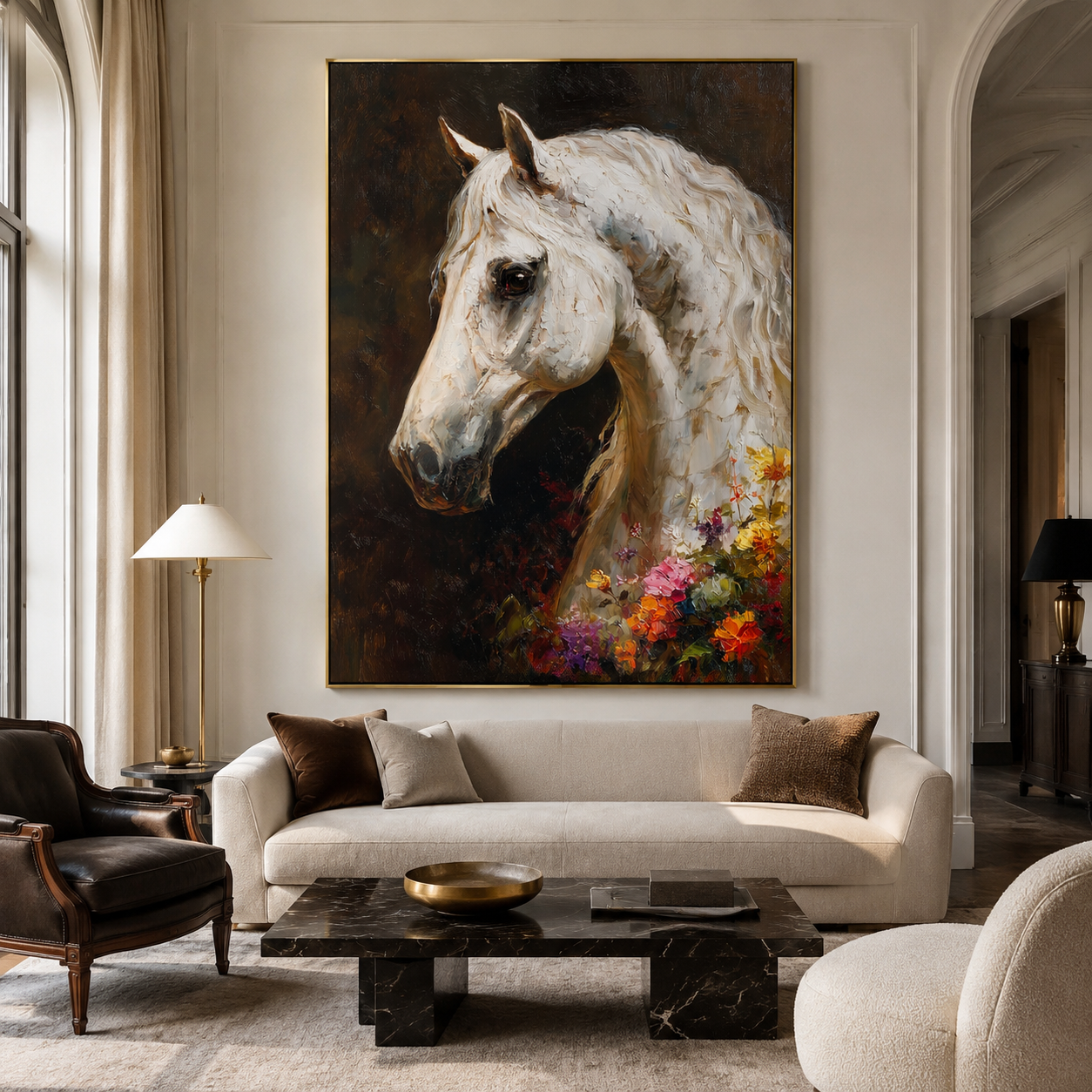 Floral Grace-White Horse Painting