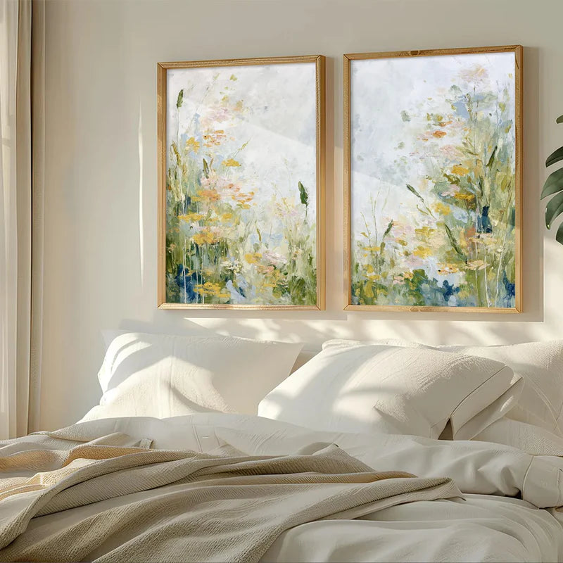 Meadow Whisper-Wildflower Diptych Painting