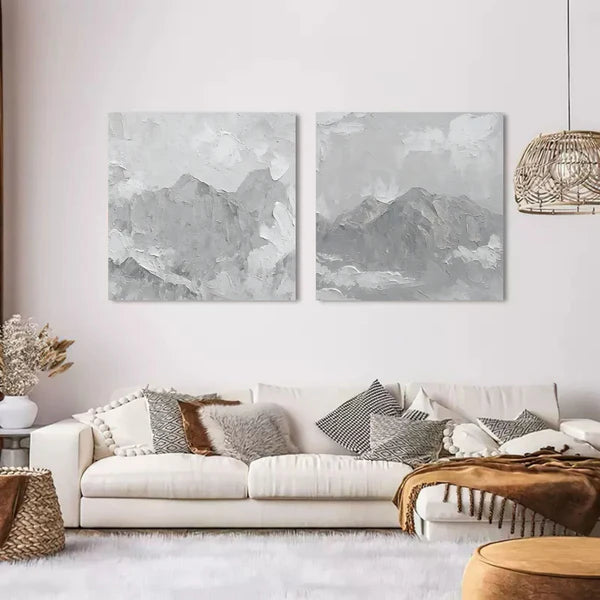 Silver Peaks-Mountain Diptych Painting