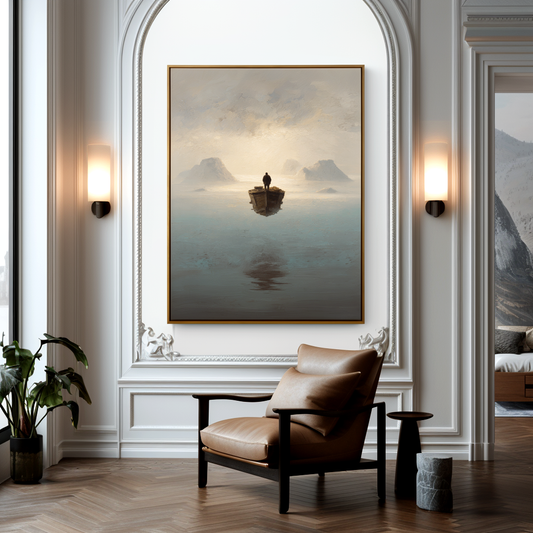 Ethereal Voyage – Surreal Boat Abstract Landscape Painting