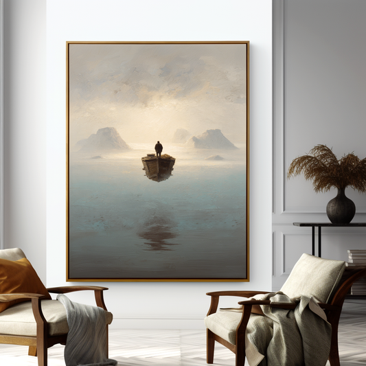 Ethereal Voyage – Surreal Boat Abstract Landscape Painting