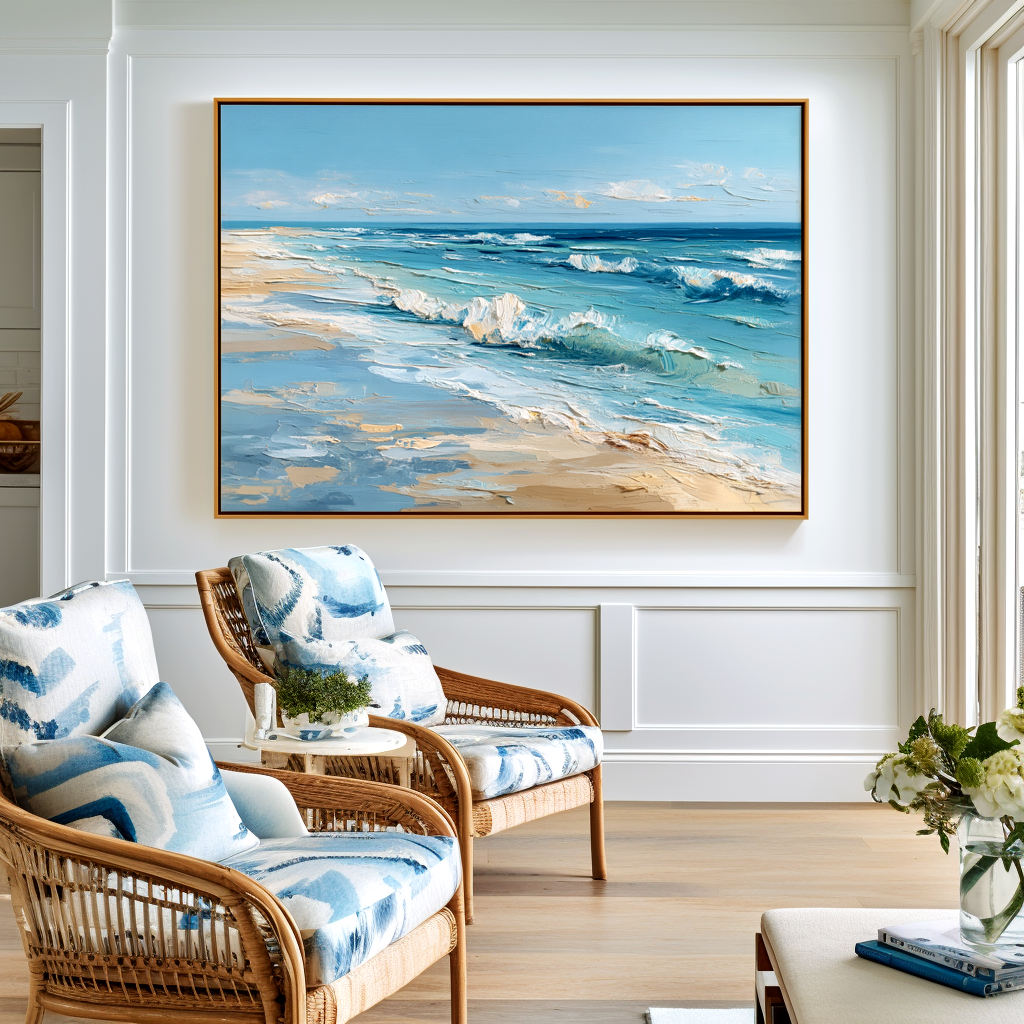 Shoreline Symphony – Textured Ocean Wave Seascape Oil Painting
