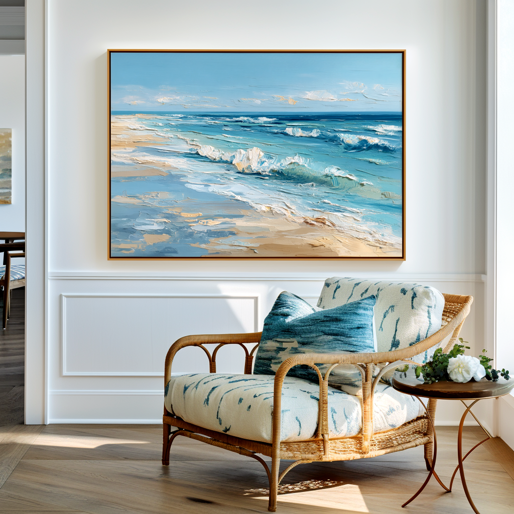 Shoreline Symphony – Textured Ocean Wave Seascape Oil Painting