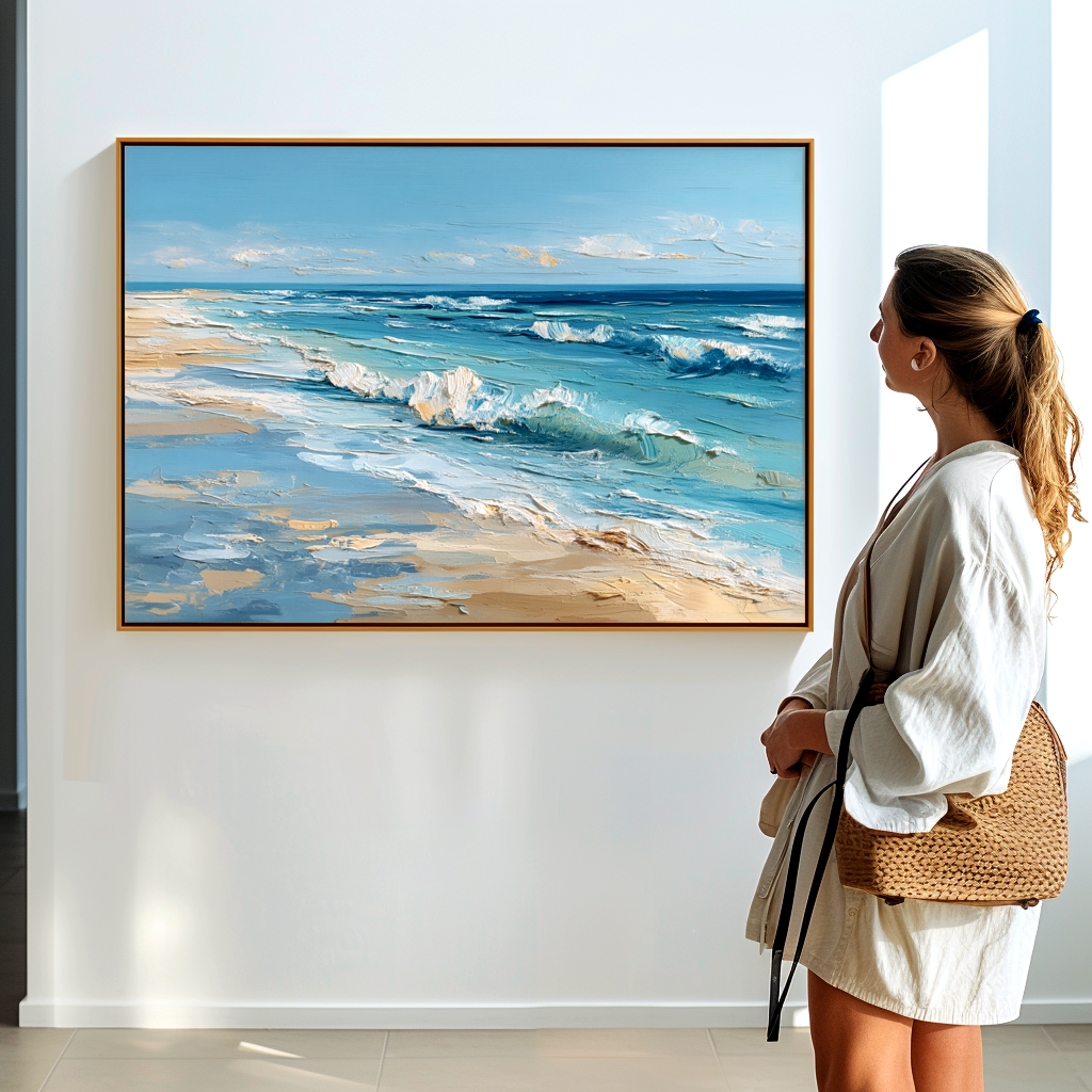 Shoreline Symphony – Textured Ocean Wave Seascape Oil Painting