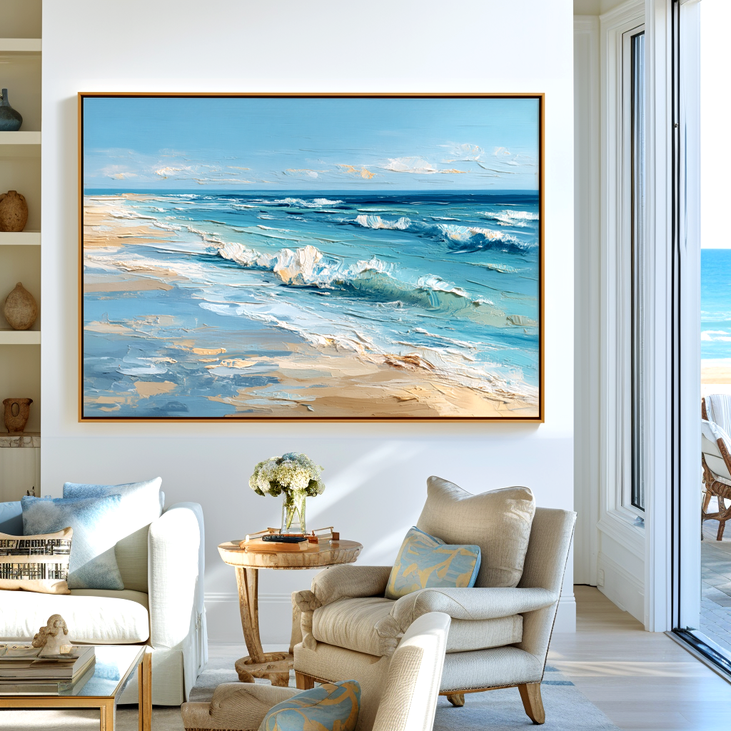 Shoreline Symphony – Textured Ocean Wave Seascape Oil Painting