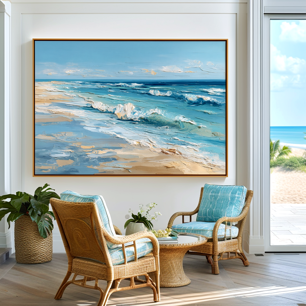 Shoreline Symphony – Textured Ocean Wave Seascape Oil Painting