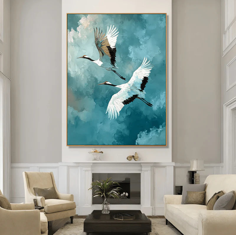 Mistbound Cranes-Blue Bird Painting