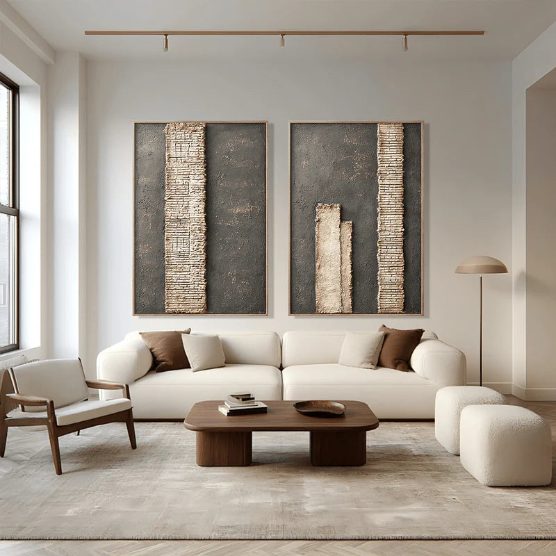 Charcoal Pillar Duo-Textured Abstract Painting