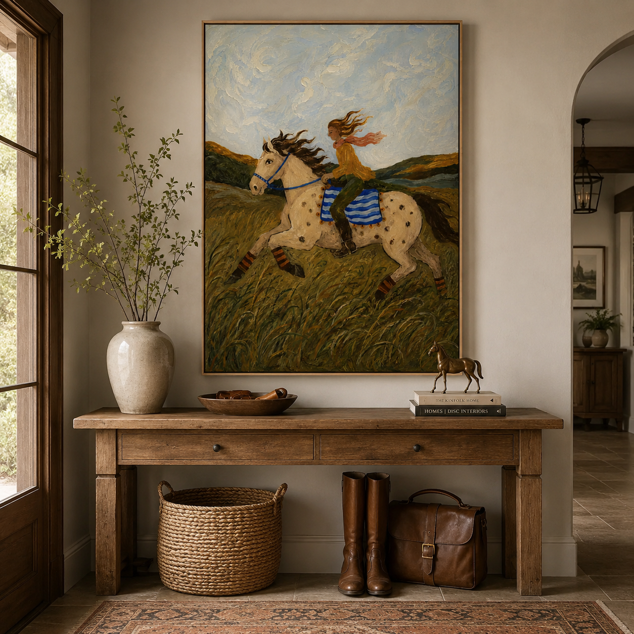 Meadow Run-Spotted Horse Rider Painting