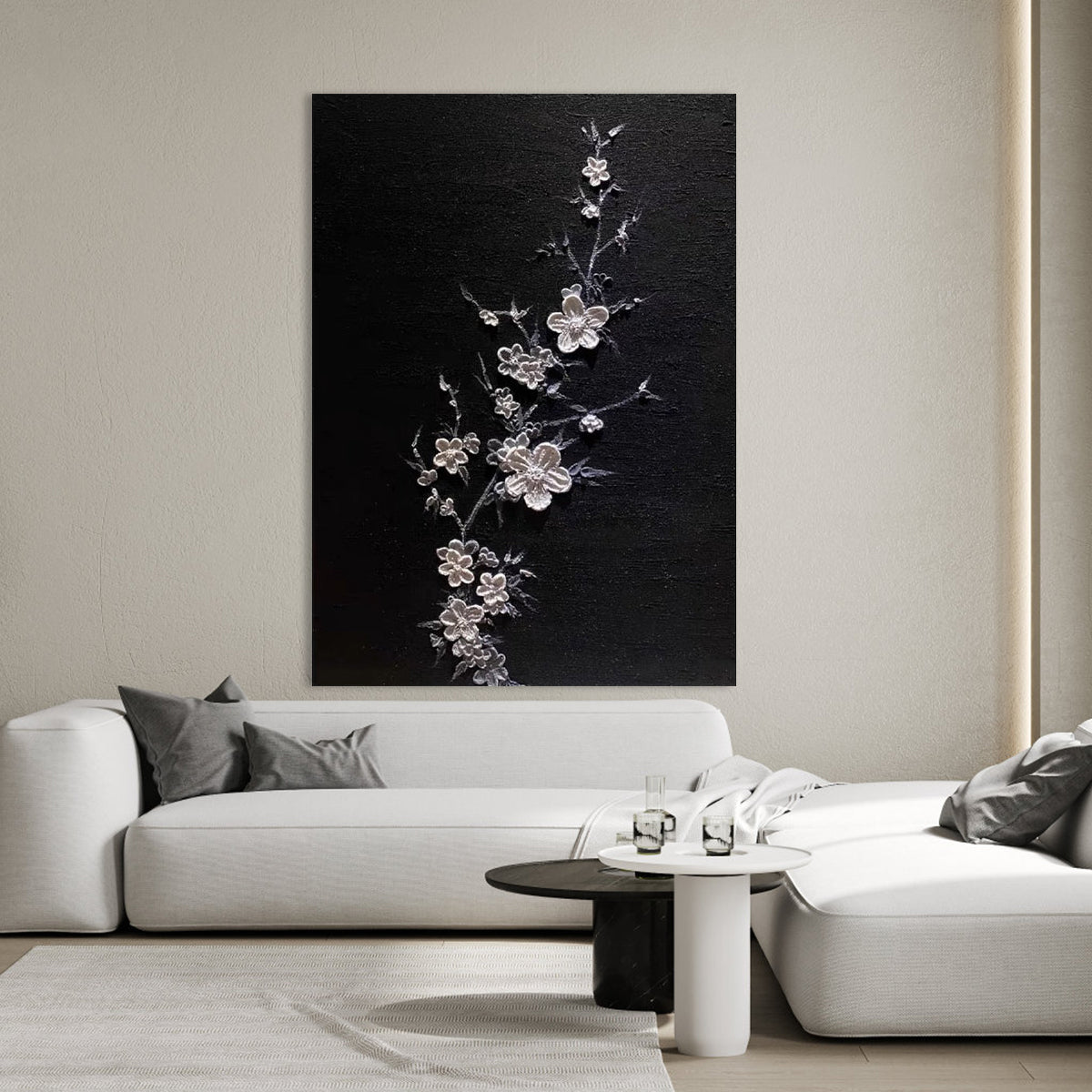 Midnight Blossom-Floral Relief Painting